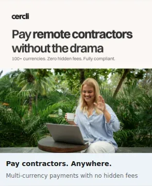 Cercli Single Image Ad: Pay contractors. Anywhere.