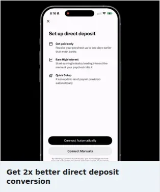Pinwheel Single Image Ad: Get 2x better direct deposit conversion