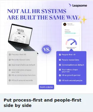 Leapsome Single Image Ad: Put process-first and people-first side by side