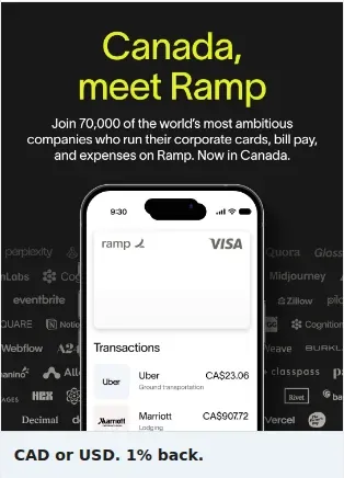 Ramp Single Image Ad: CAD or USD. 1% back.