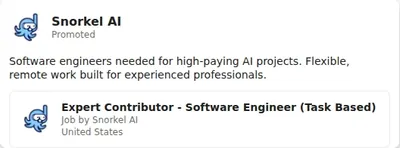 Snorkel AI LinkedIn ad: Expert Contributor - Software Engineer (Task Based)