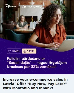 Montonio Single Image Ad: Increase your e-commerce sales in Latvia: Offer "Buy Now, Pay Later" with Montonio and Inbank!