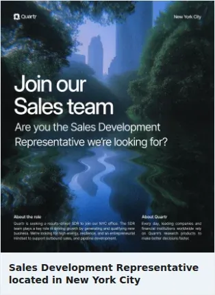 Quartr Single Image Ad: Sales Development Representative located in New York City