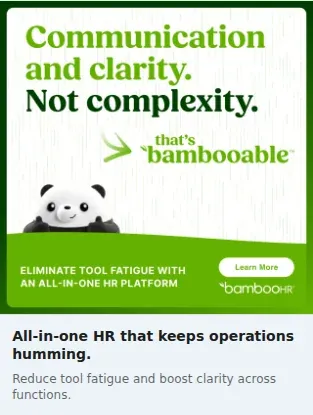BambooHR Single Image Ad: All-in-one HR that keeps operations humming.