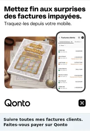 Qonto Single Image Ad: Suivre toutes mes factures clients. Faites-vous payer sur Qonto