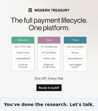 Modern Treasury Single Image Ad: You've done the research. Let's talk.