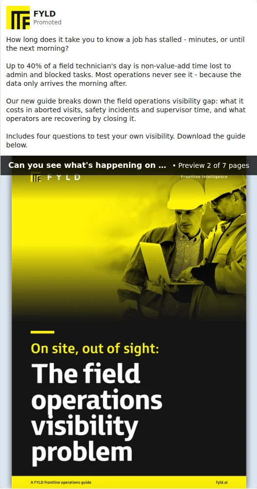 Document Ad by FYLD: How long does it take you to know a job has stalled - minutes, or until the next morning? Up to 40% of...