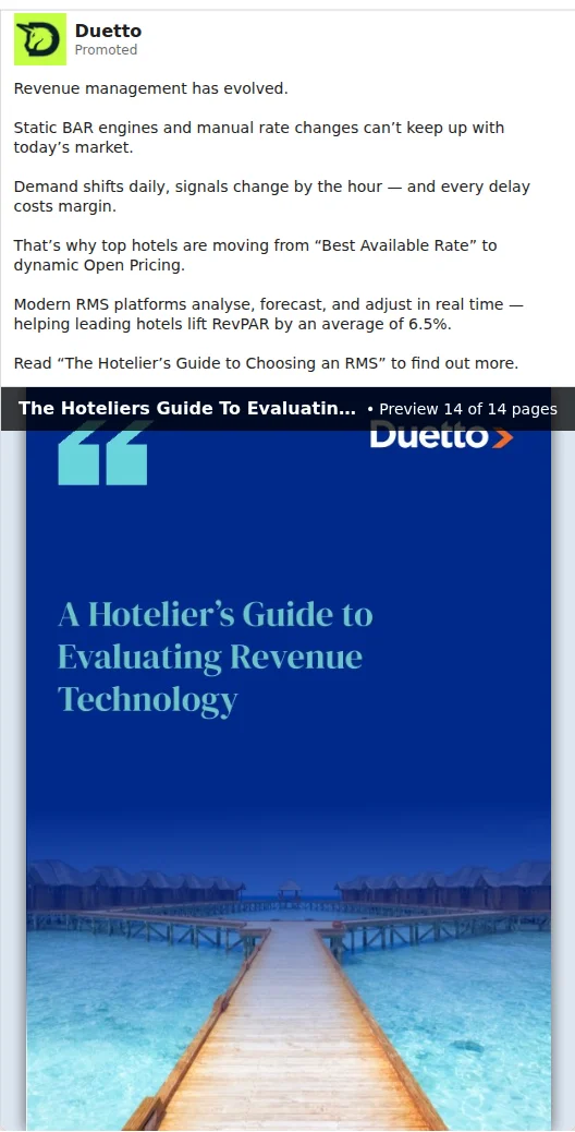 Document Ad by Duetto: Revenue management has evolved. Static BAR engines and manual rate changes can’t keep up with today’s...